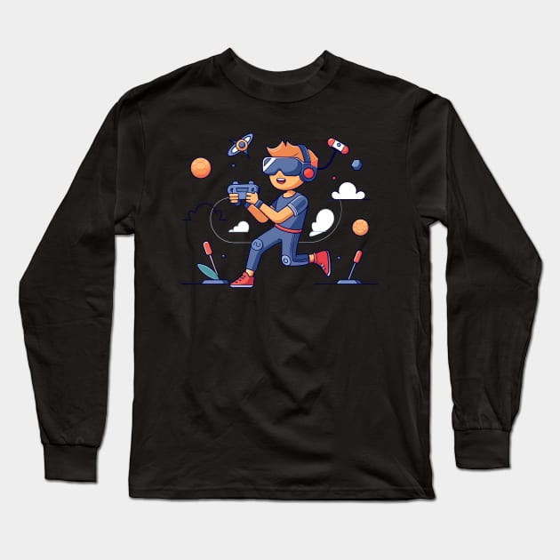 boy playing vr Long Sleeve T-Shirt by Shapwac12